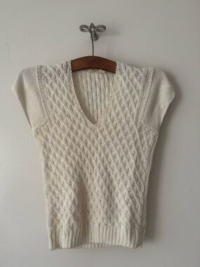 Vintage Cream Cable Knit Sweater Vest.